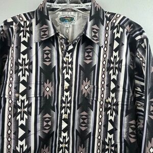 Cumberland Outfitters Mens XL Western Snap Shirt Aztec Geometric Tribal Black‎